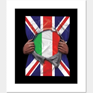 Italy Flag Great Britain Flag Ripped - Gift for Italian From Italy Posters and Art